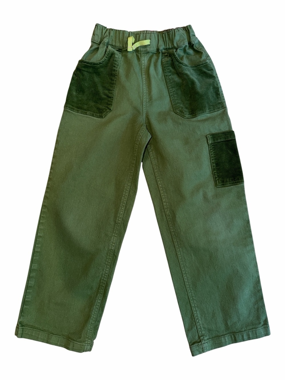 Mini Boden Dark Olive Green Cargo Pants with Corduroy Pocket Accents